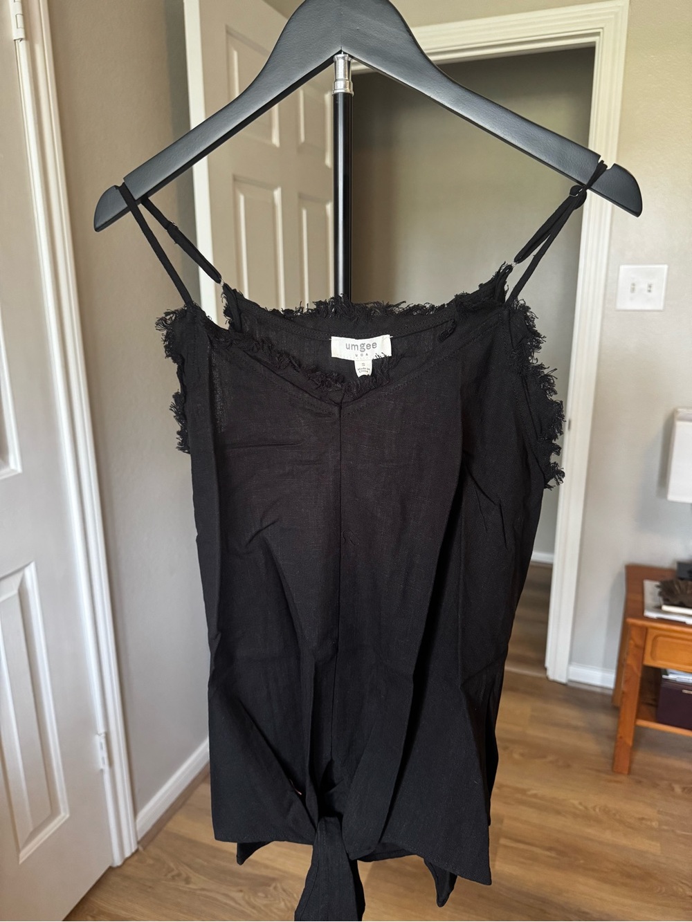 Umgee Black Frayed-Edge Tie-Front Cami